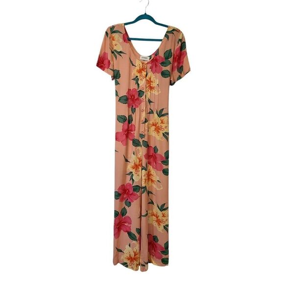 Sandro Jumpsuit, Tropical Hibiscus Floral Button Front Tie Back Wide Leg | 12 - Picture 2 of 12